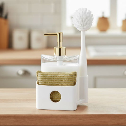 Liquid Dispenser with Sponge Holder & Brush